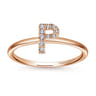 14K Rose Gold Pave Diamond Uppercase P Initial Ring - 0.05 ct