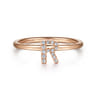 14K Rose Gold Pave Diamond Uppercase R Initial Ring - 0.06 ct