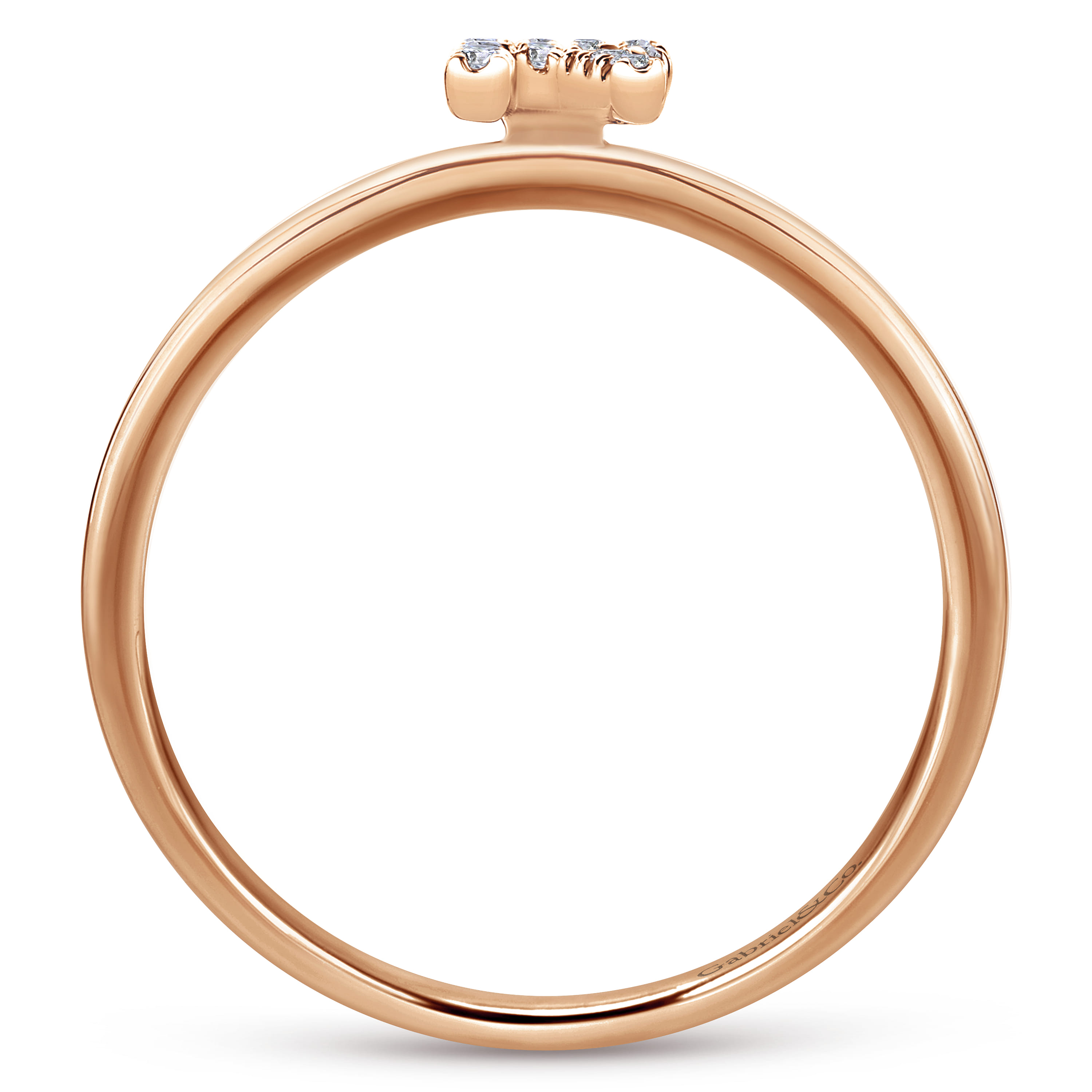 14K Rose Gold Pave Diamond Uppercase R Initial Ring - 0.06 ct - Shot 2