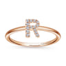 14K Rose Gold Pave Diamond Uppercase R Initial Ring - 0.06 ct