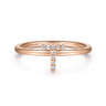 14K Rose Gold Pave Diamond Uppercase T Initial Ring - 0.05 ct