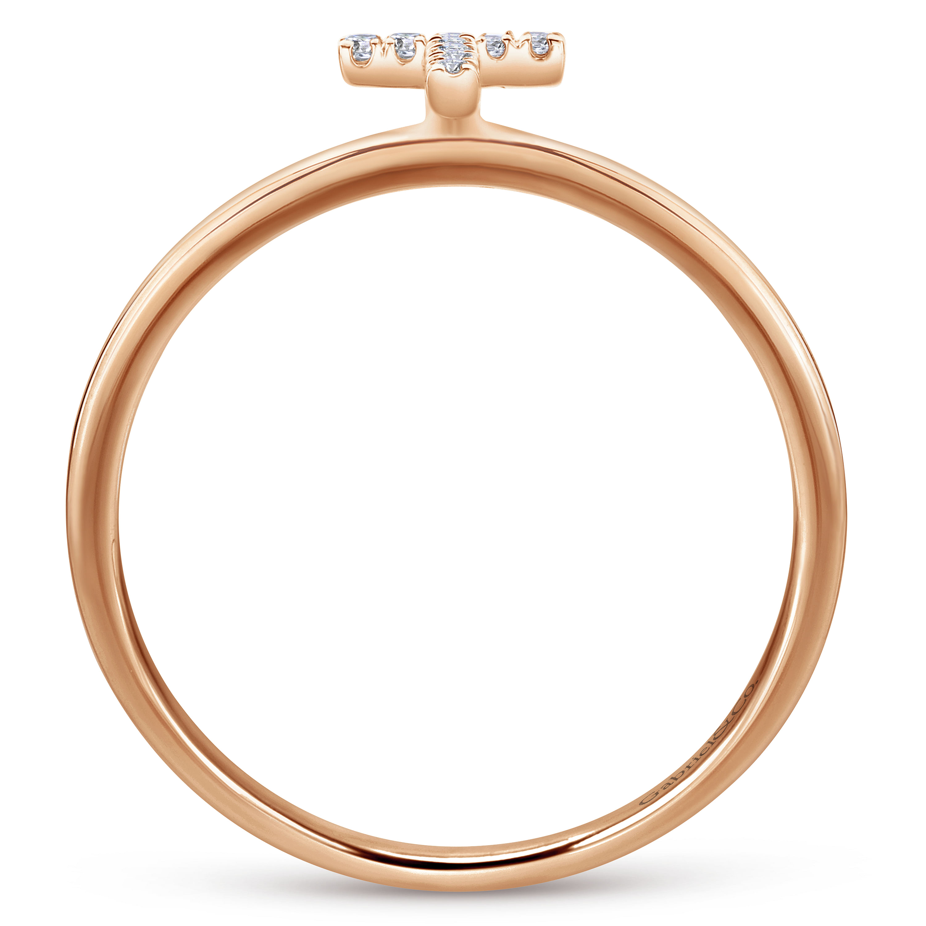 14K Rose Gold Pave Diamond Uppercase T Initial Ring - 0.05 ct - Shot 2