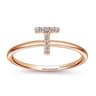 14K Rose Gold Pave Diamond Uppercase T Initial Ring - 0.05 ct