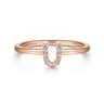 14K Rose Gold Pave Diamond Uppercase U Initial Ring - 0.06 ct