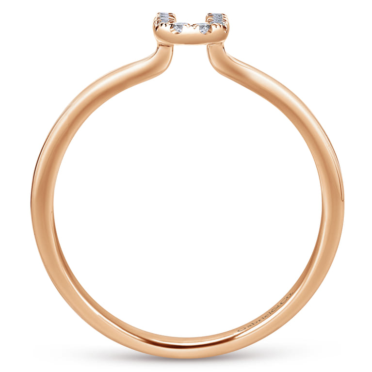 14K Rose Gold Pave Diamond Uppercase U Initial Ring - 0.06 ct - Shot 2
