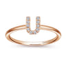 14K Rose Gold Pave Diamond Uppercase U Initial Ring - 0.06 ct