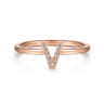 14K Rose Gold Pave Diamond Uppercase V Initial Ring - 0.05 ct