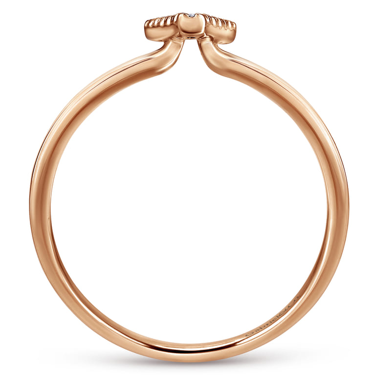 14K Rose Gold Pave Diamond Uppercase V Initial Ring - 0.05 ct - Shot 2