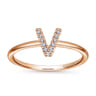 14K Rose Gold Pave Diamond Uppercase V Initial Ring - 0.05 ct