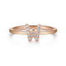 14K Rose Gold Pave Diamond Uppercase W Initial Ring - 0.08 ct