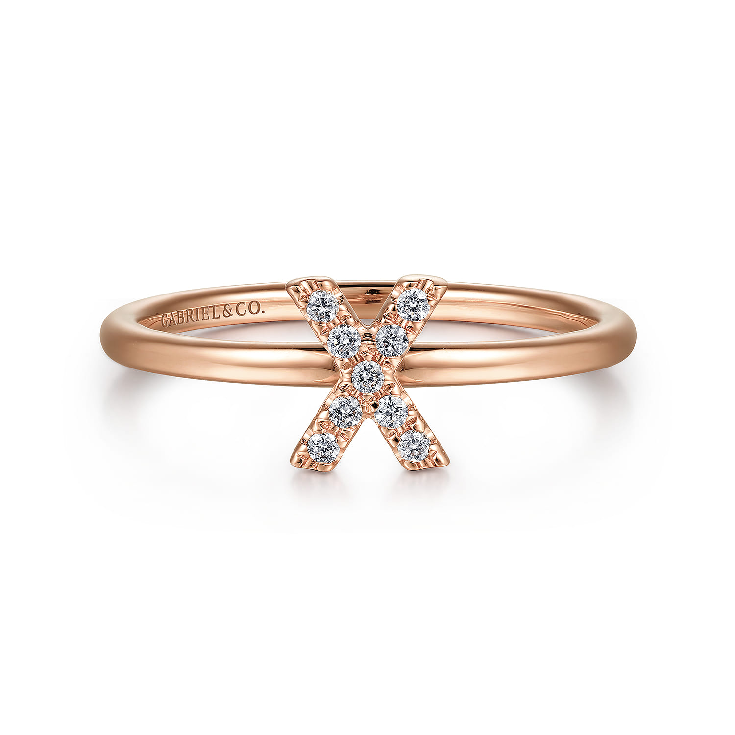 14K Rose Gold Pave Diamond Uppercase X Initial Ring - 0.06 ct - Shot 1