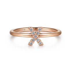 14K Rose Gold Pavé Diamond Uppercase X Initial Ring