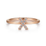 14K Rose Gold Pave Diamond Uppercase X Initial Ring - 0.06 ct