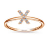 14K Rose Gold Pave Diamond Uppercase X Initial Ring - 0.06 ct