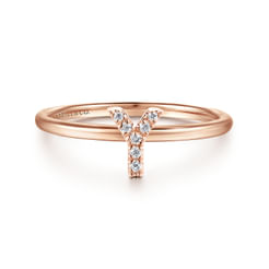 14K Rose Gold Pave Diamond Uppercase Y Initial Ring