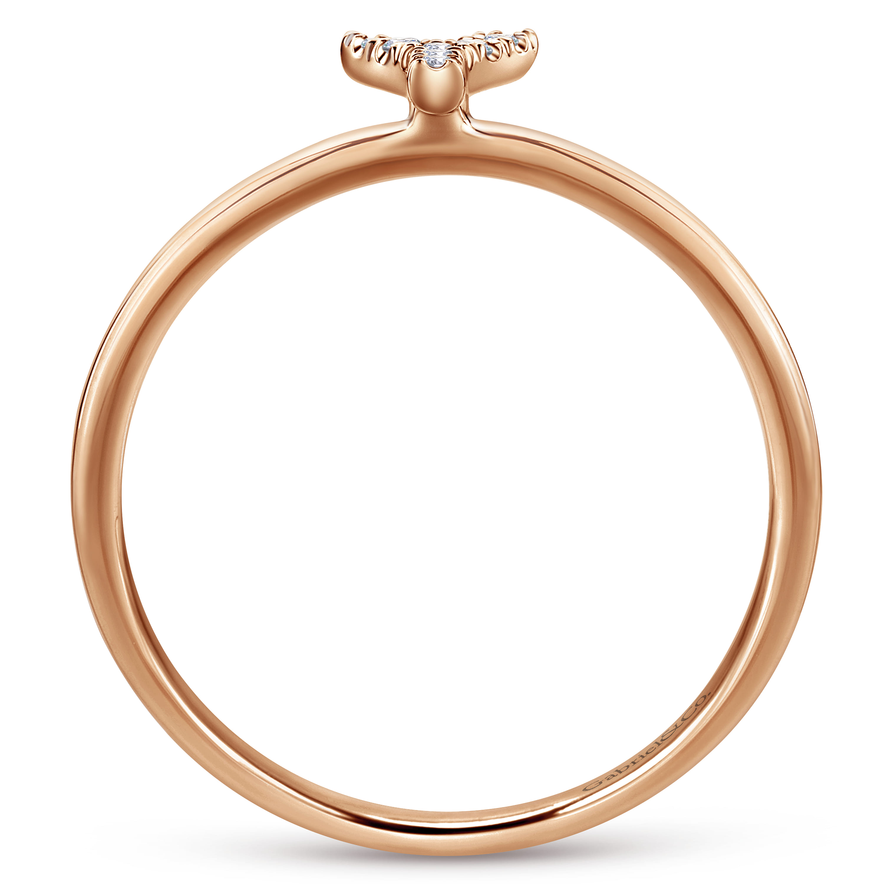 14K Rose Gold Pave Diamond Uppercase Y Initial Ring - 0.04 ct - Shot 2