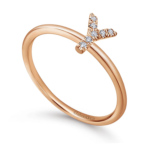 14K Rose Gold Pave Diamond Uppercase Y Initial Ring - 0.04 ct - Shot 3