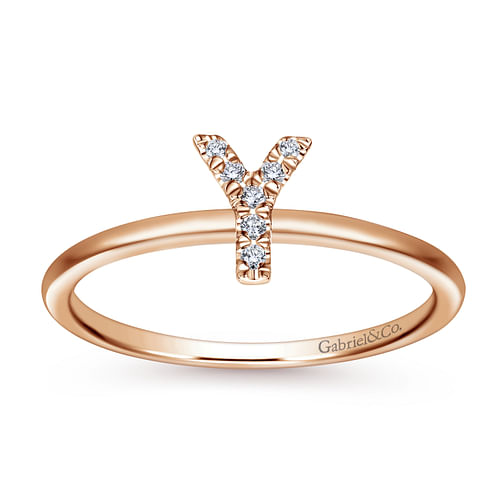 14K Rose Gold Pave Diamond Uppercase Y Initial Ring - 0.04 ct - Shot 4