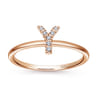 14K Rose Gold Pave Diamond Uppercase Y Initial Ring - 0.04 ct
