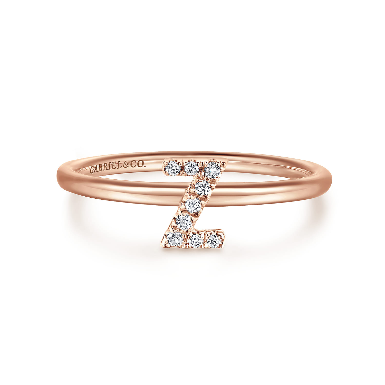 14K Rose Gold Pave Diamond Uppercase Z Initial Ring - 0.05 ct - Shot 1