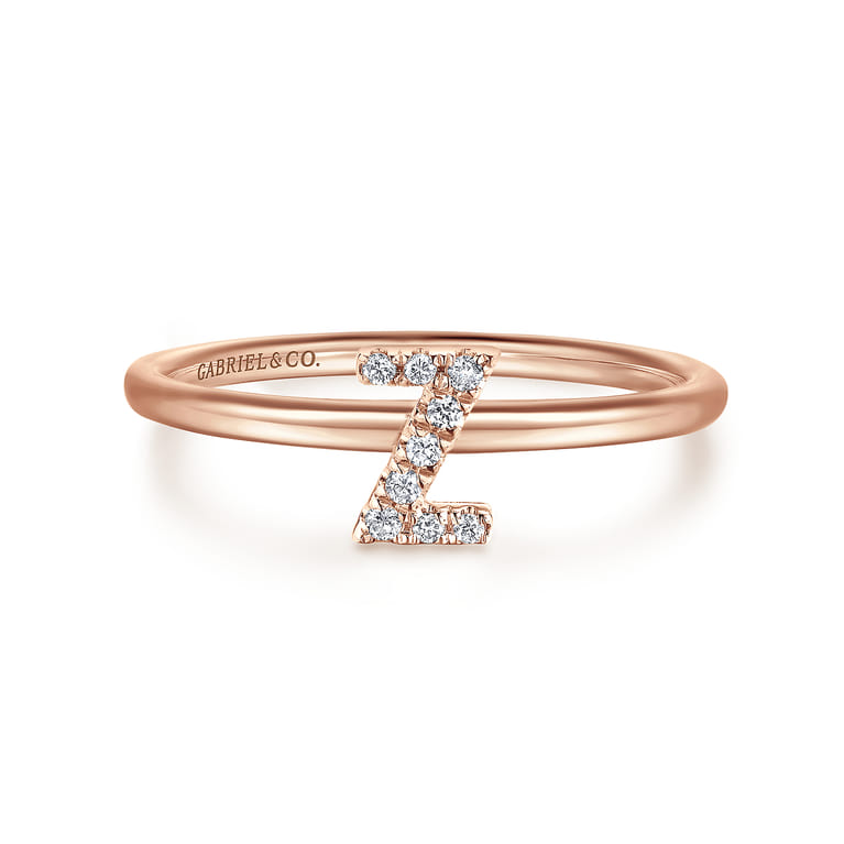 14K Rose Gold Pave Diamond Uppercase Z Initial Ring - 0.05 ct - Shot 1