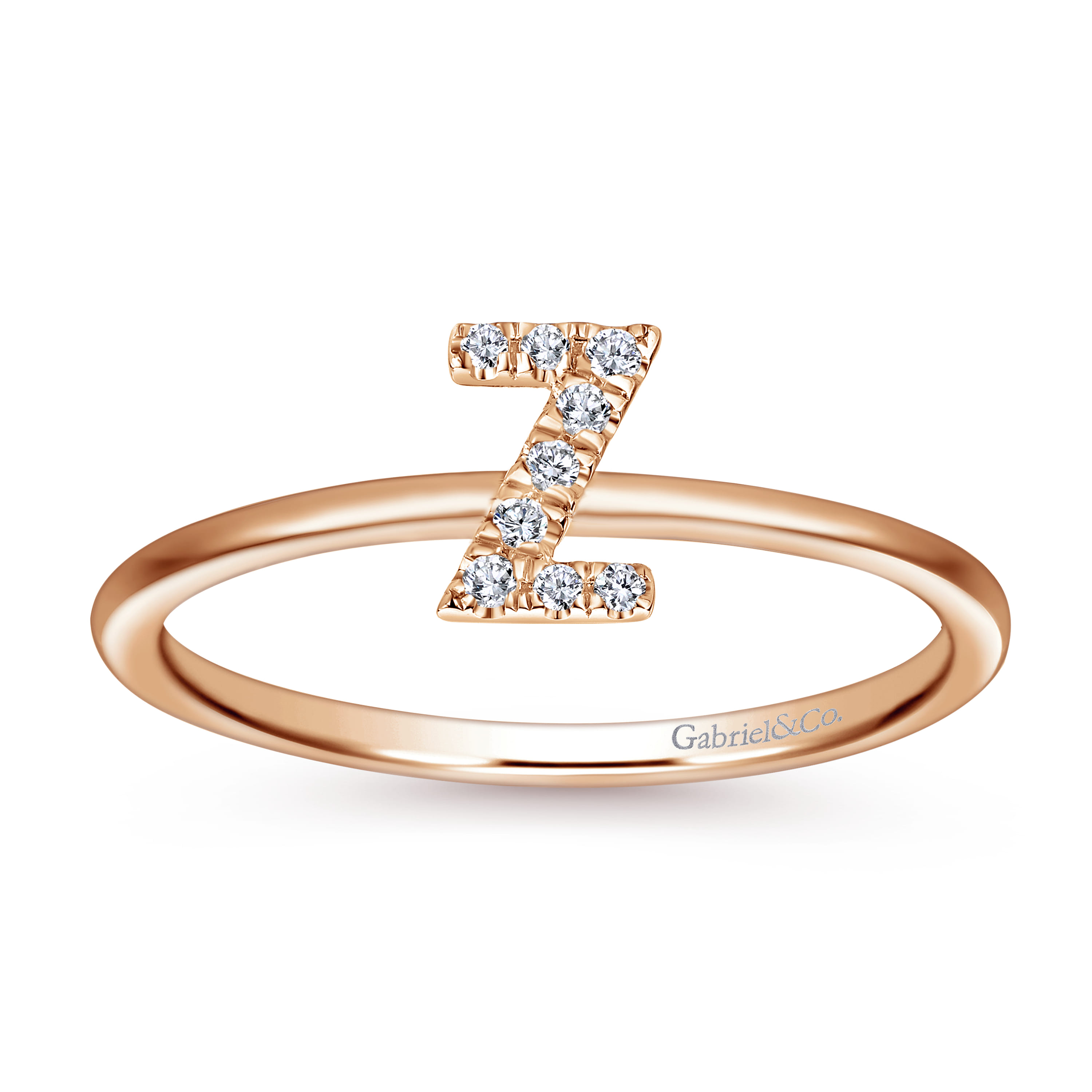 14K Rose Gold Pave Diamond Uppercase Z Initial Ring - 0.05 ct - Shot 4