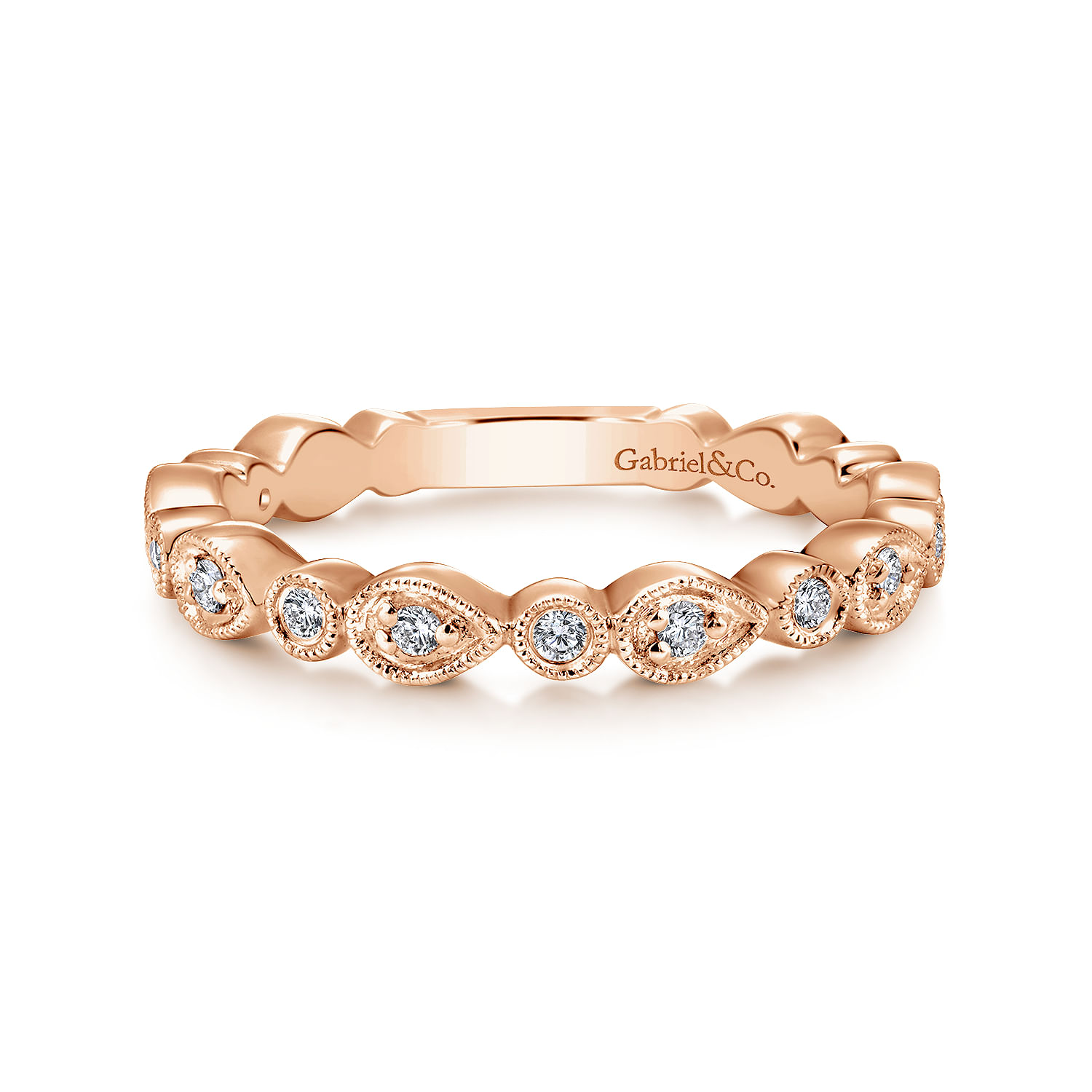 14K Rose Gold Pear and Round Station Stackable Diamond Ring