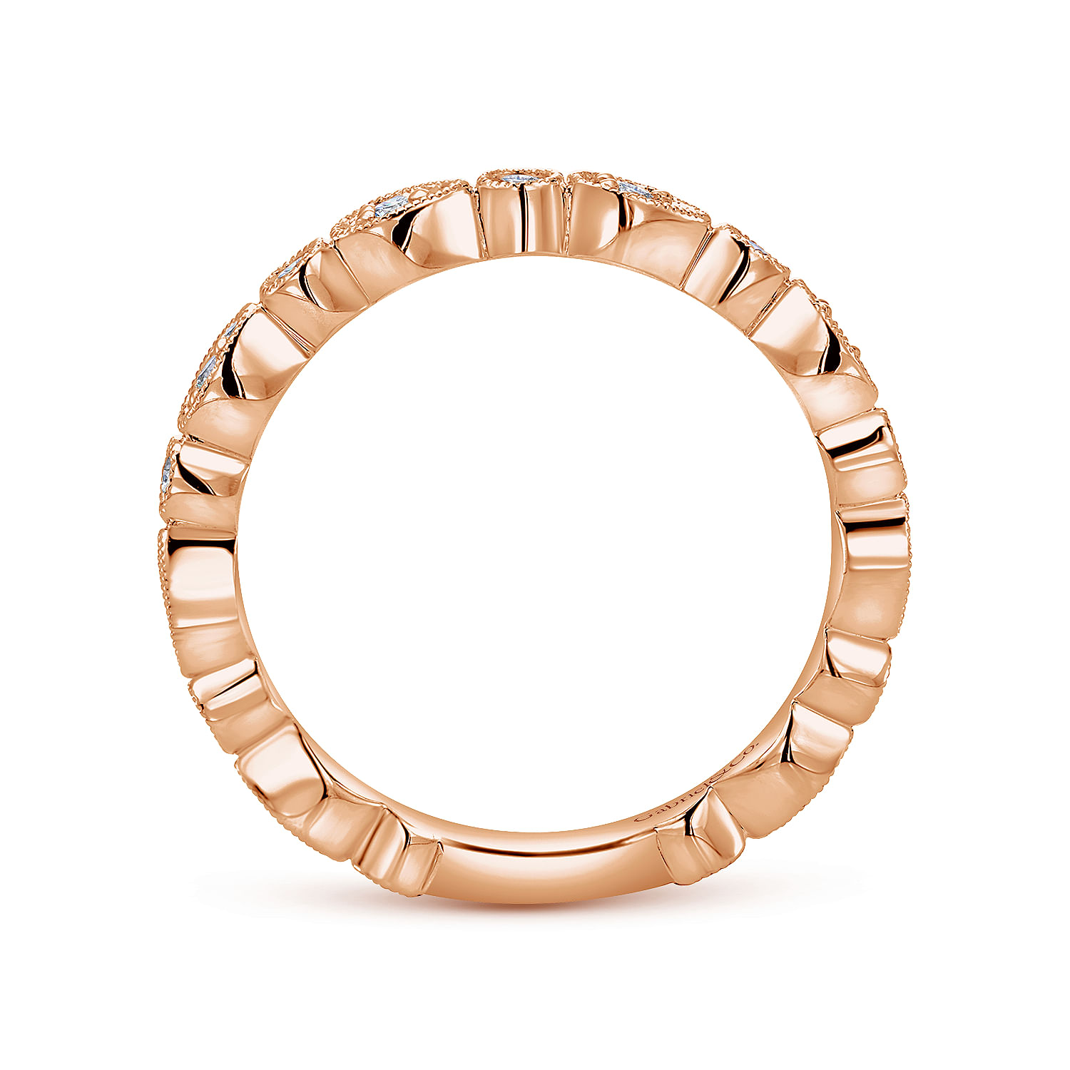 14K Rose Gold Pear and Round Station Stackable Diamond Ring
