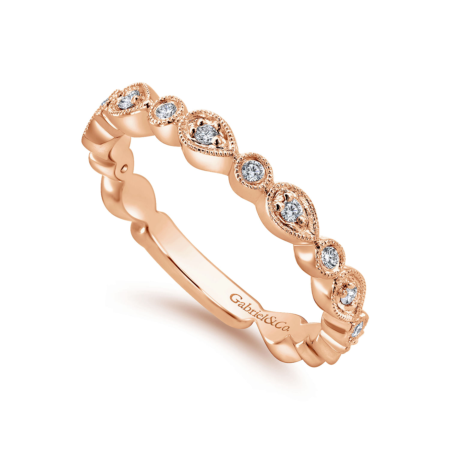 14K Rose Gold Pear and Round Station Stackable Diamond Ring