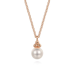 14K Rose Gold Pearl Bujukan Drop Pendant Necklace