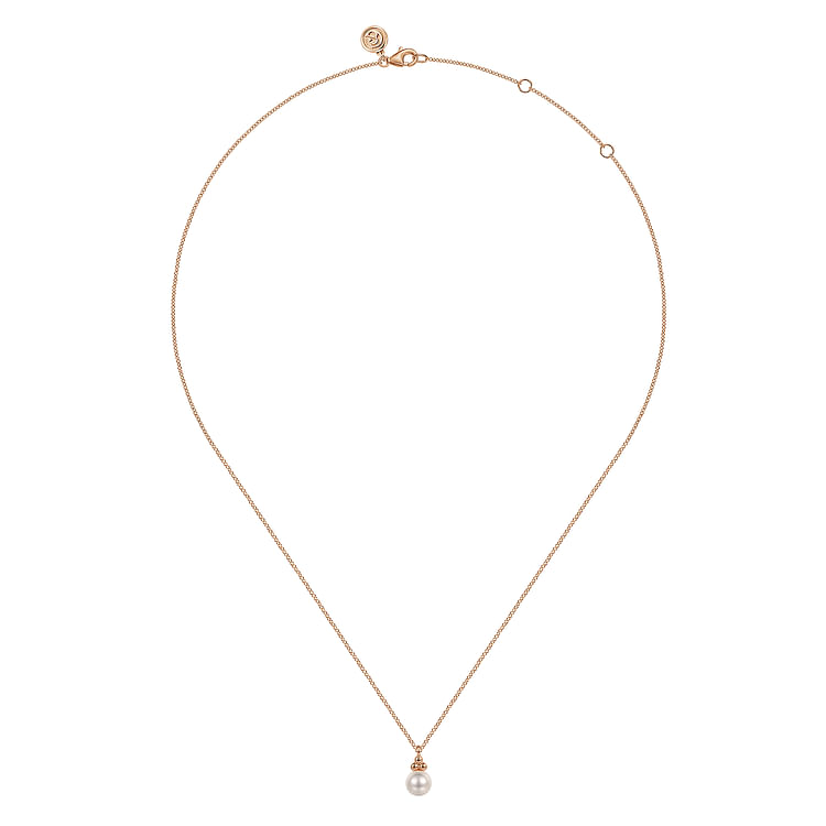 14K Rose Gold Pearl Bujukan Drop Pendant Necklace