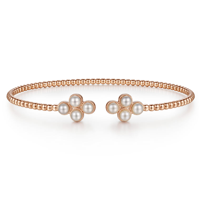 14K Rose Gold Pearl Bujukan Open Bangle - Shot 1
