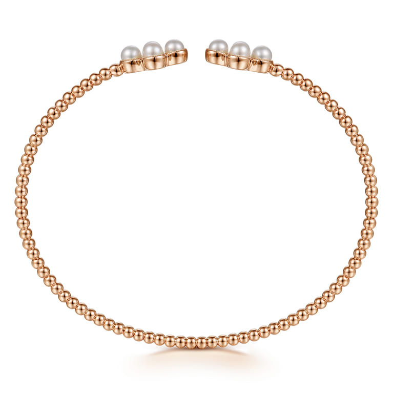 14K Rose Gold Pearl Bujukan Open Bangle - Shot 3