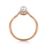 14K Rose Gold Pearl Ring with Diamond Halo