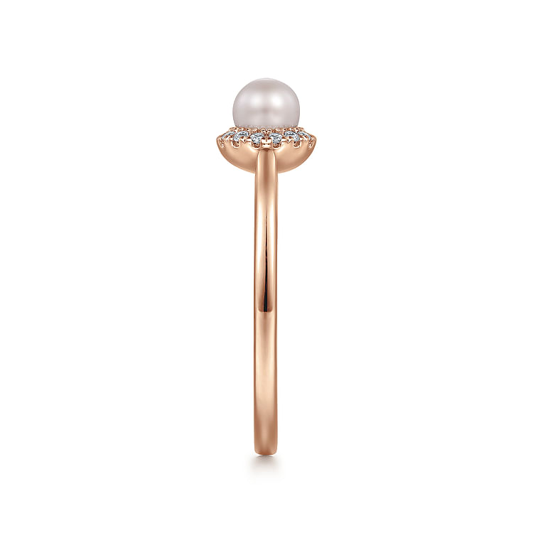 14K Rose Gold Pearl Ring with Diamond Halo