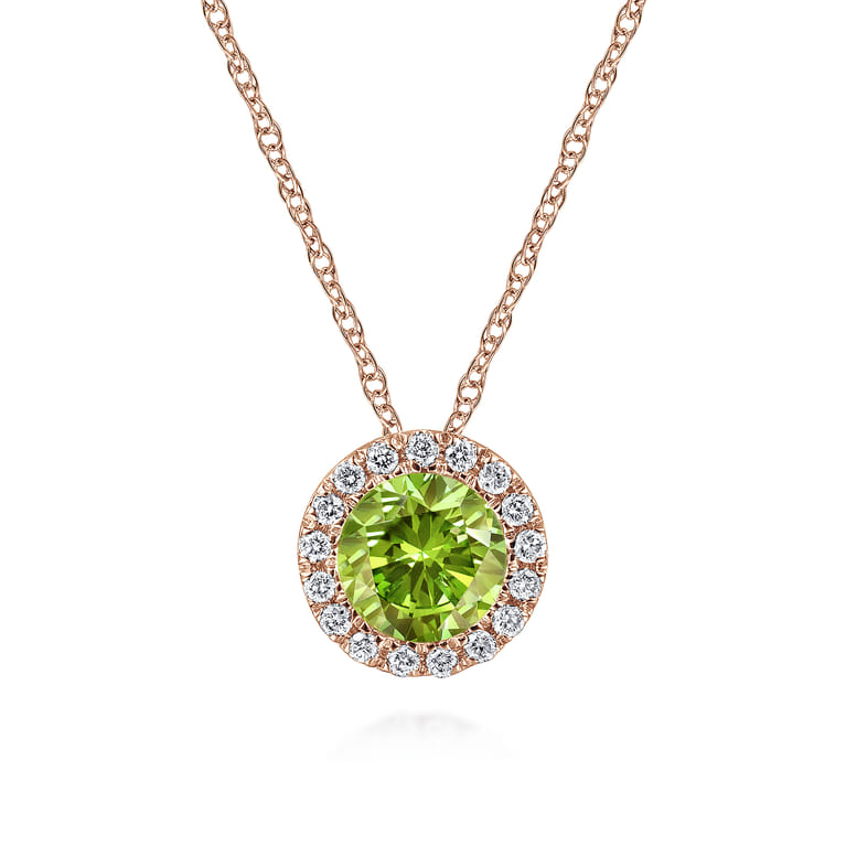 14K Rose Gold Peridot Pendant Necklace - 0.07 ct - Shot 1