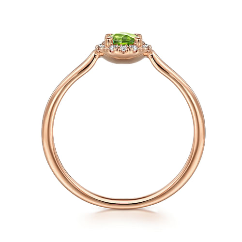 14K Rose Gold Peridot and Diamond Halo Promise Ring - 0.06 ct - Shot 2