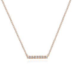 14K Rose Gold Petite Pave Diamond Bar Necklace