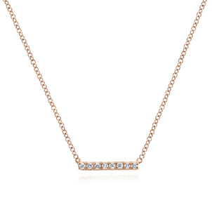 14K Rose Gold Petite Pave Diamond Bar Necklace
