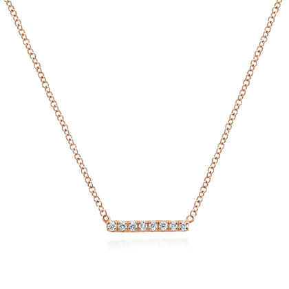 14K Rose Gold Petite Pave Diamond Bar Necklace
