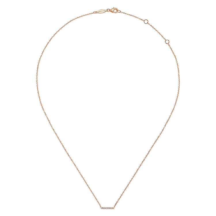14K Rose Gold Petite Pave Diamond Bar Necklace