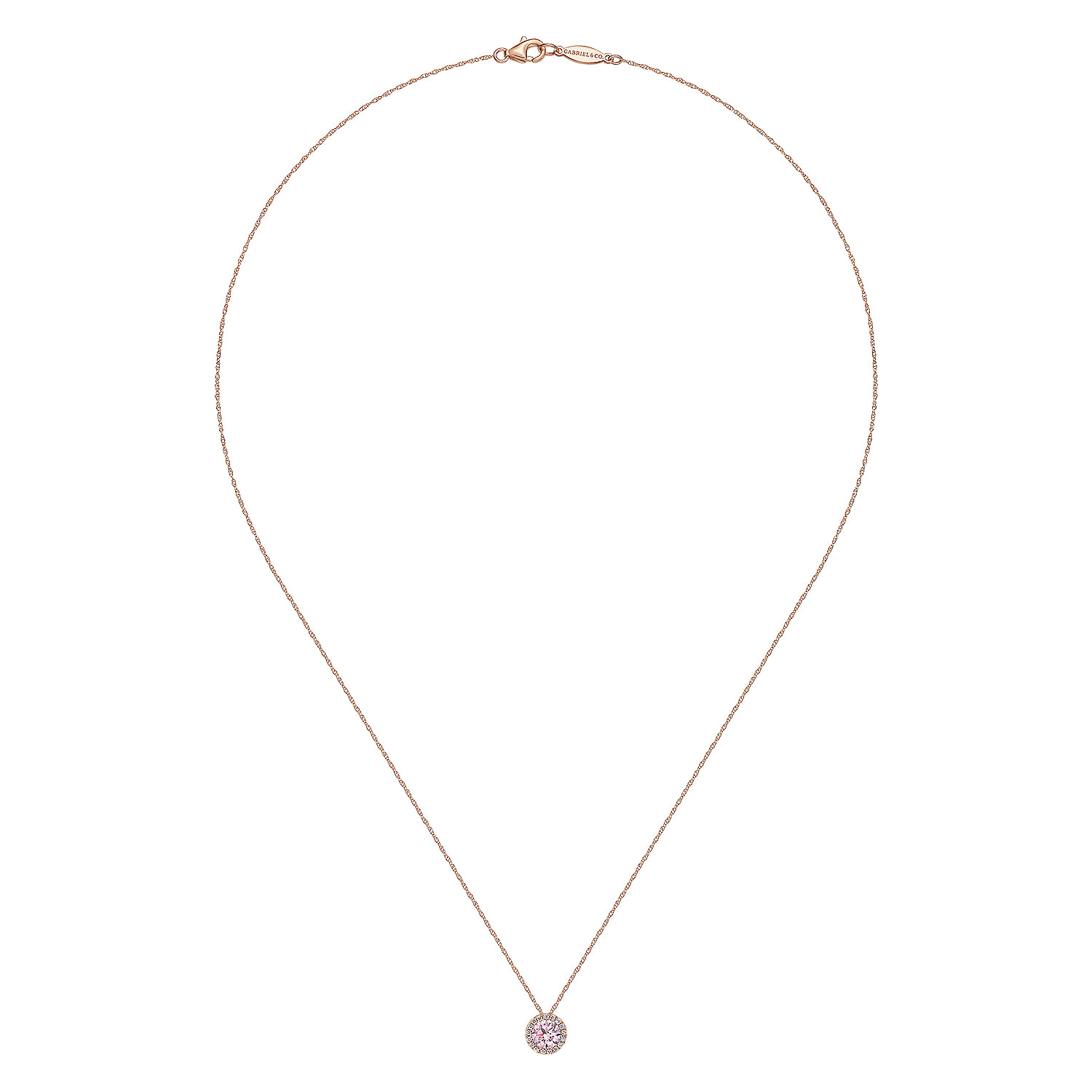 14K Rose Gold Pink Created Zircon Pendant Necklace - 0.07 ct - Shot 2