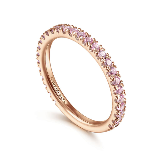 14K Rose Gold Pink Created Zircon Stackable Ring - Shot 3