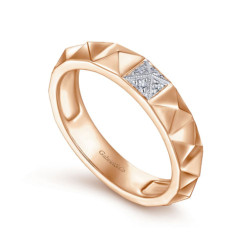 14K Rose Gold Pyramid Band with Pave Diamond Station - 0.03 ct - Shot 3
