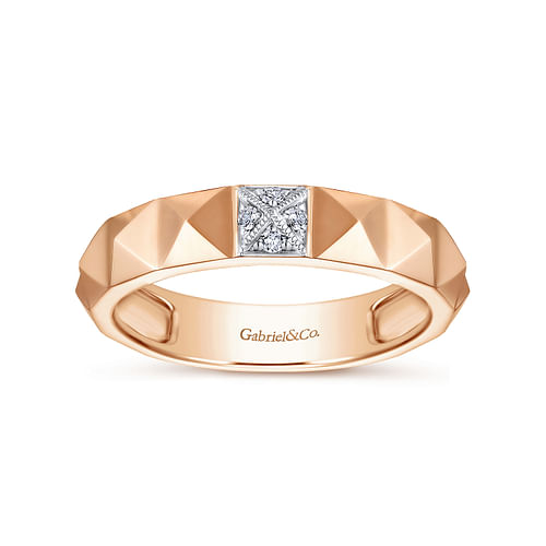 14K Rose Gold Pyramid Band with Pave Diamond Station - 0.03 ct - Shot 4