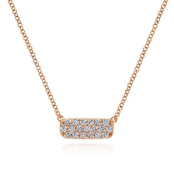 14K Rose Gold Rectangular Diamond Pendant Necklace