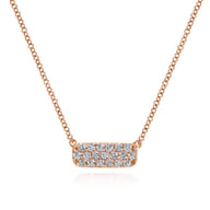 14K Rose Gold Rectangular Diamond Pendant Necklace