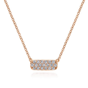 14K Rose Gold Rectangular Diamond Pendant Necklace