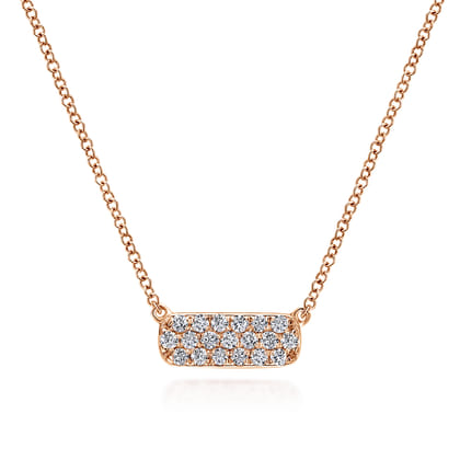 14K Rose Gold Rectangular Diamond Pendant Necklace