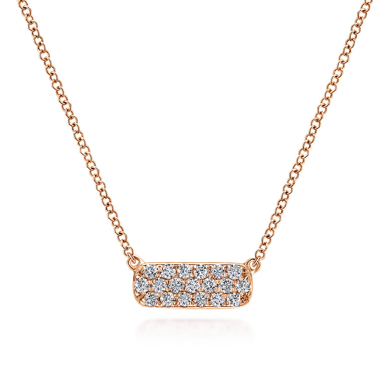 14K Rose Gold Rectangular Diamond Pendant Necklace - 0.19 ct - Shot 1